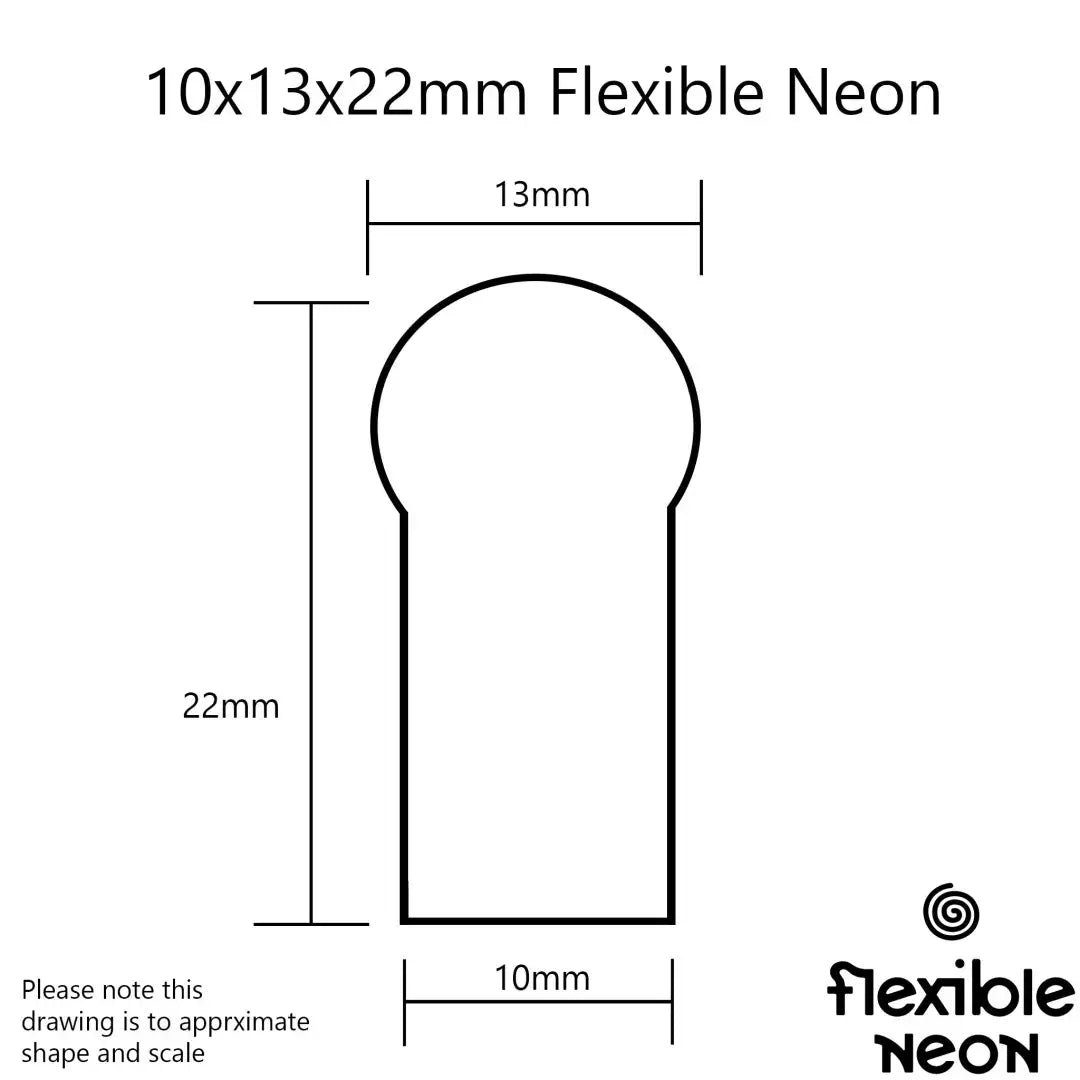 Technical diagram of 10x13x22 Flex Neon (5M) Hot Pink with rounded-top neon LED strip
