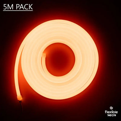 Glowing orange neon LED strip with horizontal bending in a spiral shape for architectural strips