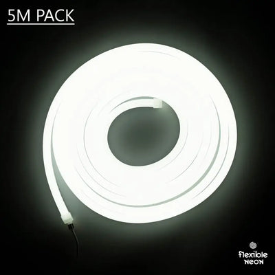Glowing white flexible neon light strip coiled in a circle for 10x13x22 Flex Neon Pure White 6000K