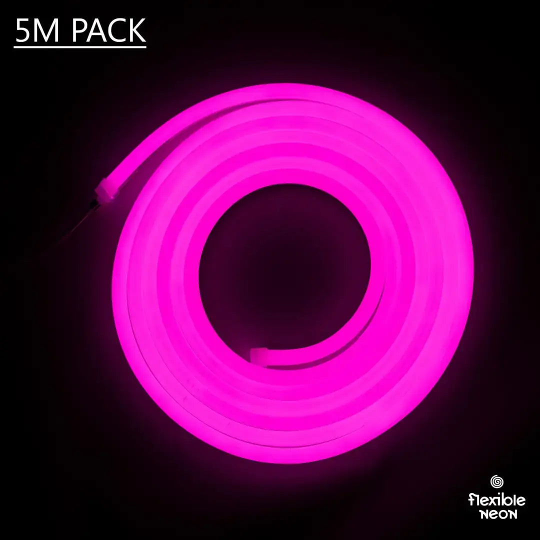 Coiled pink neon flex tube glowing brightly, perfect for flexible neon LED displays