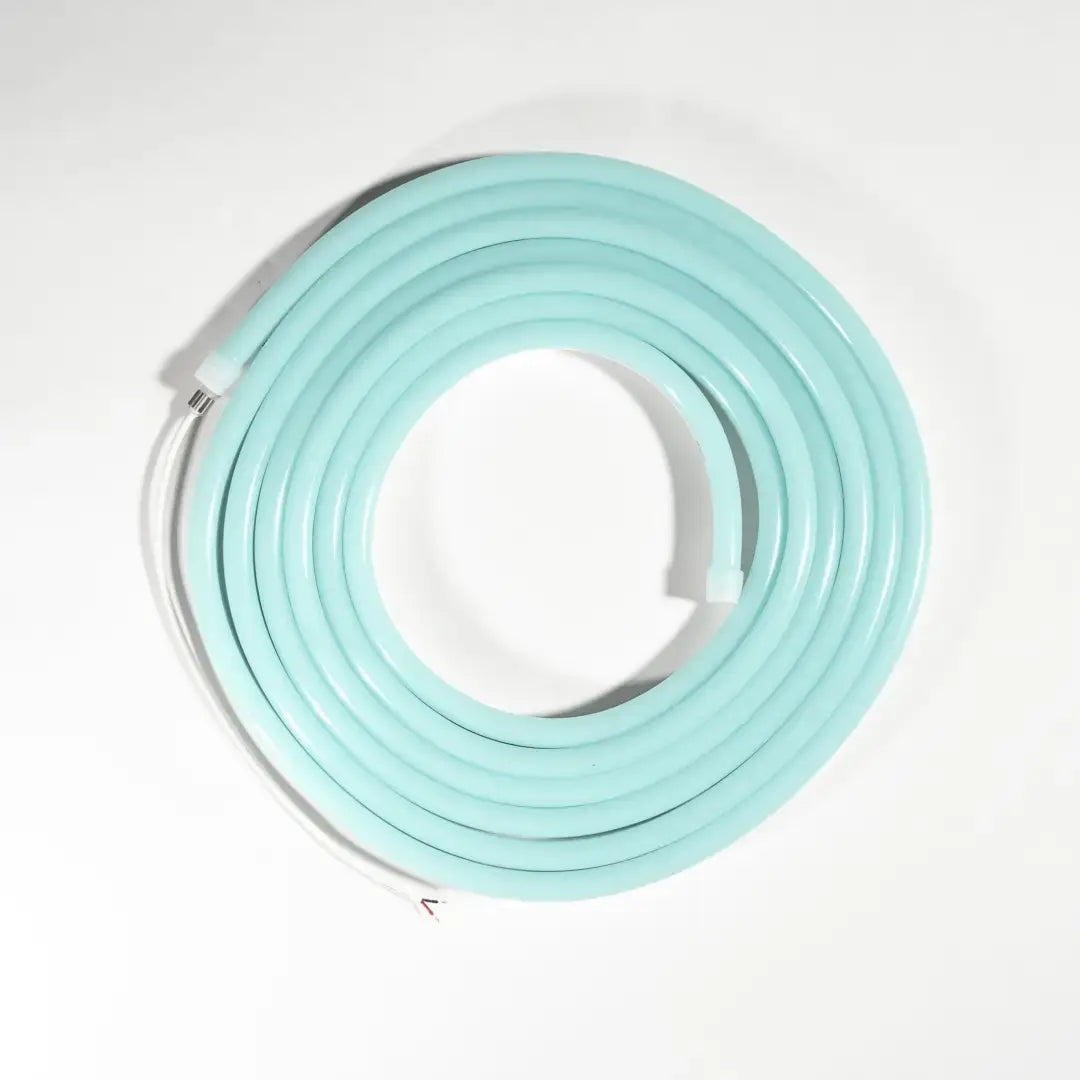 Flex neon icy blue electrical cord with horizontal bending and coiled mint color