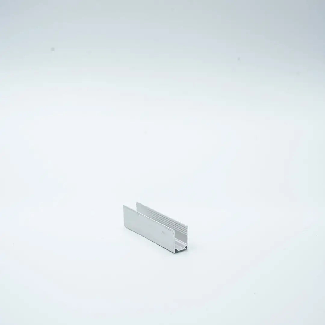 Silver metal channel with U-shaped profile for 8x16 aluminium mounting clips and 8x16 flex neon installation