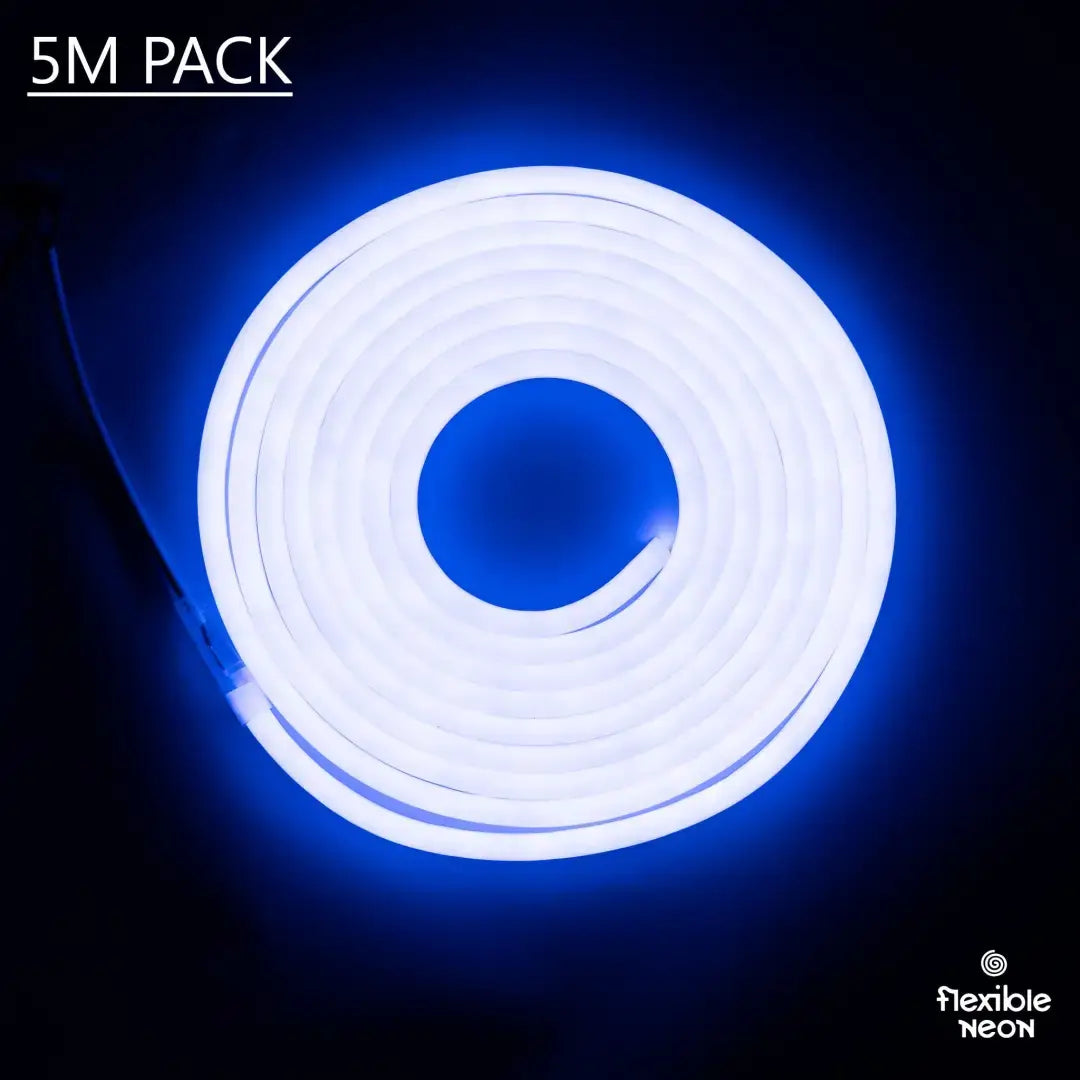 Coiled blue neon flex light strip in circular shape, perfect as flexible neon led for decor