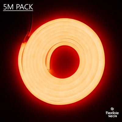 Glowing circular neon light strip with red-orange hue for flexible neon LED strip projects