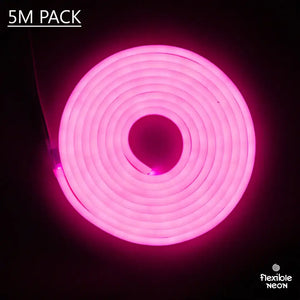 Coiled pink neon flex light rope glowing against dark space, ideal as a flexible neon LED strip with 8x10x16 PVC Flex