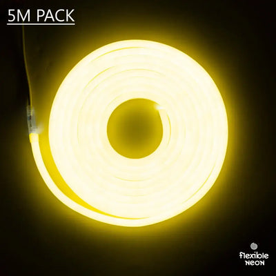 Glowing yellow neon flex tube coiled in a circular shape for flexible neon neon led strip 8x10x16 PVC Flex