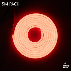 Coiled red flexible neon LED strip light in circular shape with 8x10x16 PVC Flex size