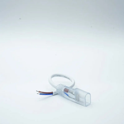 Clear plastic electrical connector with exposed colored wires for 8x10x16 quick connectors and flexible neon accessories