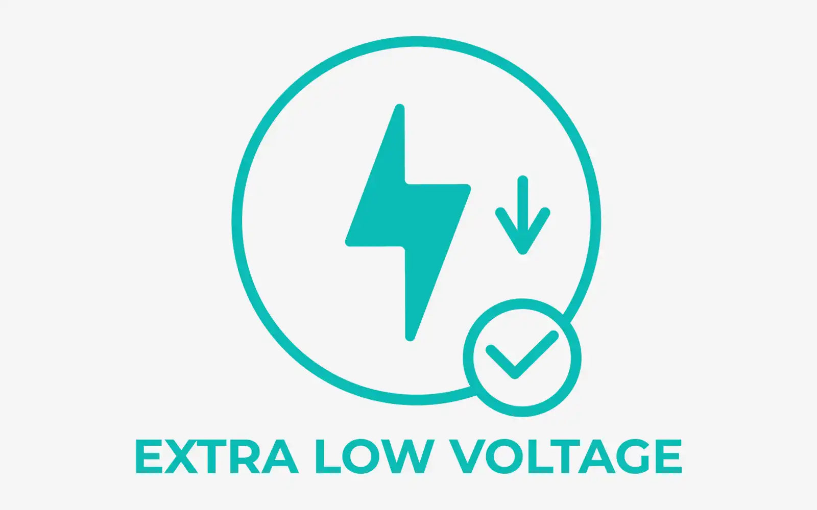 Turquoise icon showing a lightning bolt with a downward arrow and checkmark symbol.